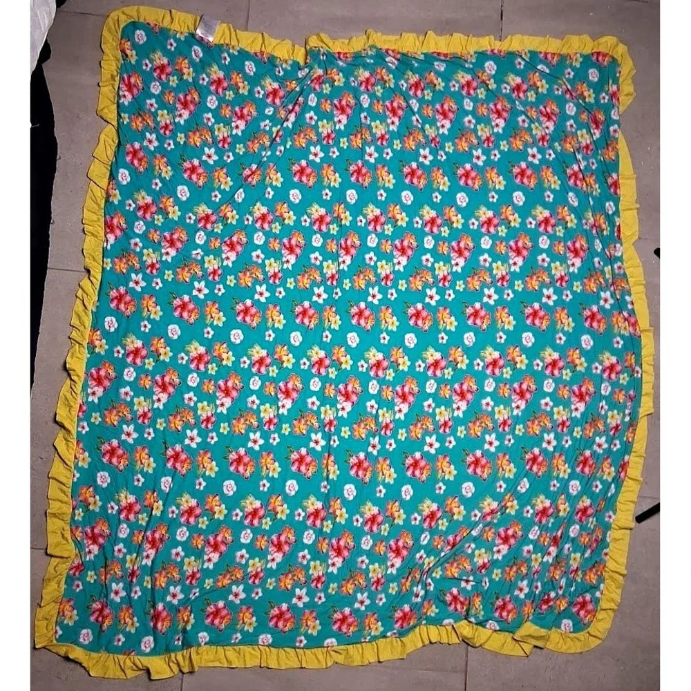 Posh Peanut Malana Luxe Patoo Blanket 50x50 Yellow Ruffle Tropical Floral Flower